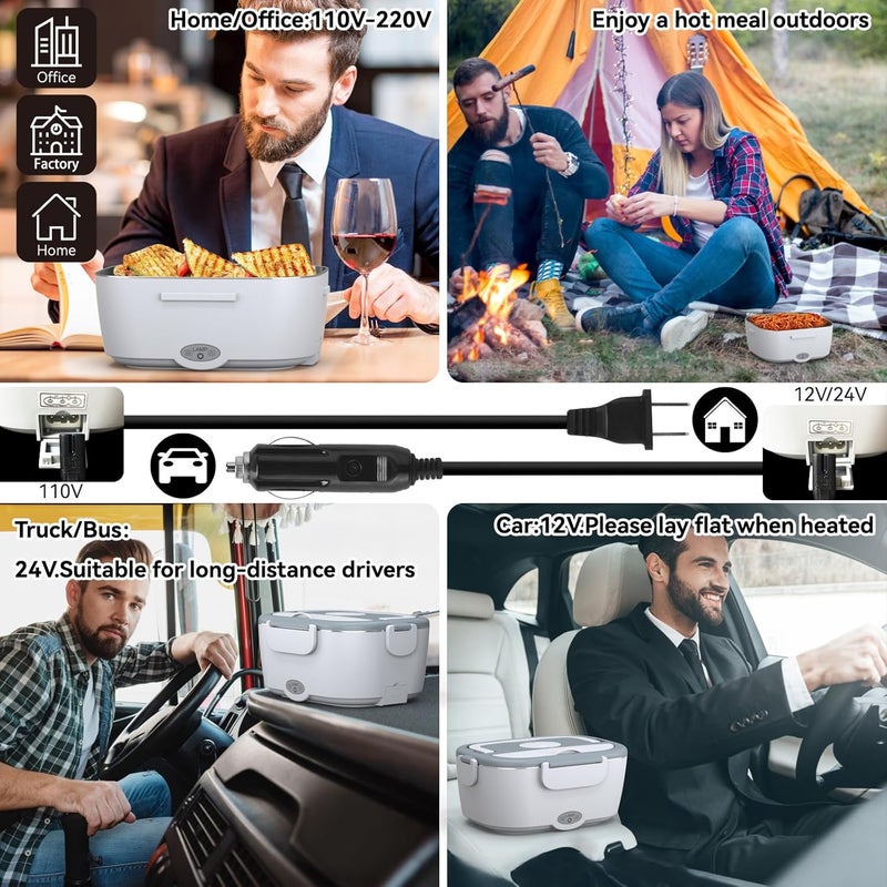 Sitlais Heated Lunch Box for Men&Women - 80W Electric Lunch Box for Adults with Dual 1.5L 304 Stainless Steel Containers Fast Heating Portable Food Warmer for Car&Truck lonchera eléctrica portátil - Image 2